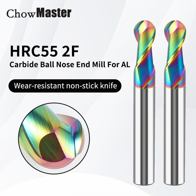 CHOWMASTER Bunter Aluminium-Kugelkopffräser mit 2 Nuten aus Wolframstahl für CNC-Werkzeugmaschinen - Bild 1