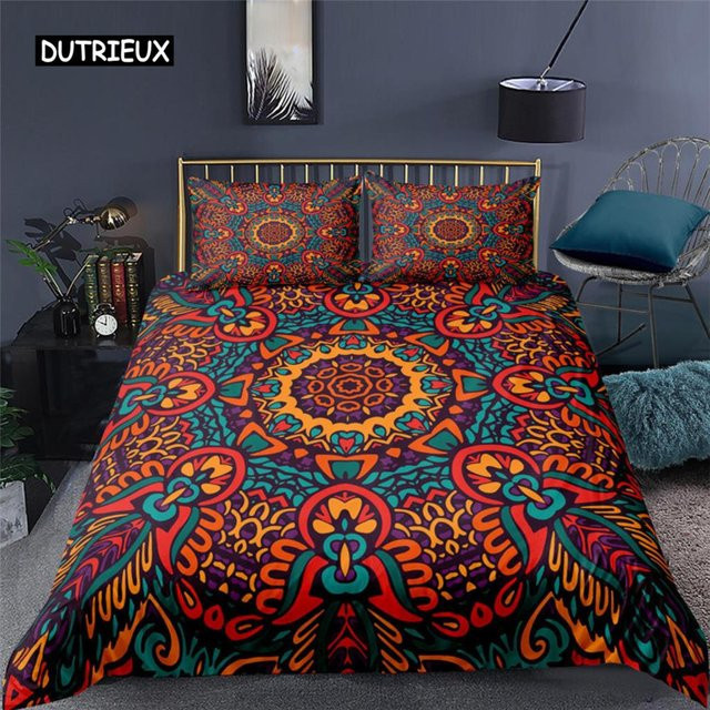 Binchi Outdoor Product Bettwäsche-Set mit ethnischem Mandala-Design im Bohemian-Stil, bunt, Polyester, B/H: 172 x 218 cm - Bild 1
