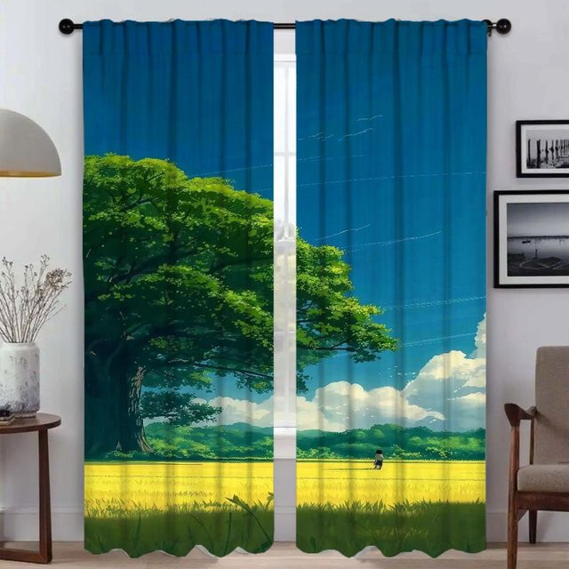 Landschaft Motiv Vorhänge für dein Wohninterieur, 2 Paneele, Blau, B: 60 cm, H: 90 cm - Bild 1