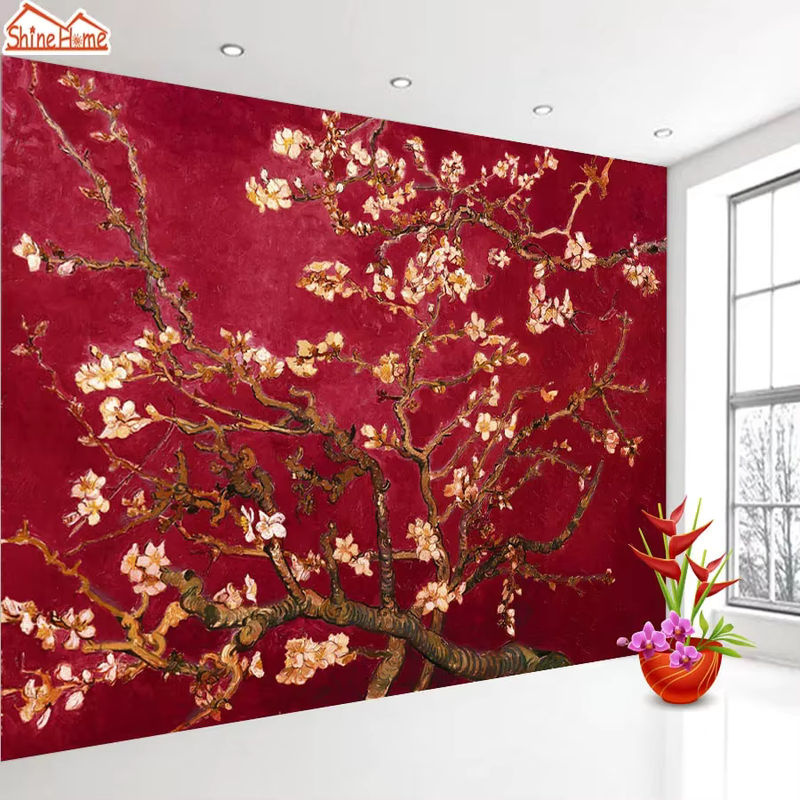 ShineHome Wandtapete Van Gogh Mandelblüten-Druck als selbstklebende Tapete für dein Wohnzimmer oder Schlafzimmer - Bild 2
