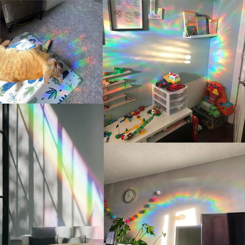 16 Stück statische Fensteraufkleber in Regenbogenfarben mit Mondphasen und Regenbogenmotiven, prismatische Fensterfolie in 4 Stilen, abnehmbar und nicht klebend - Bild 2