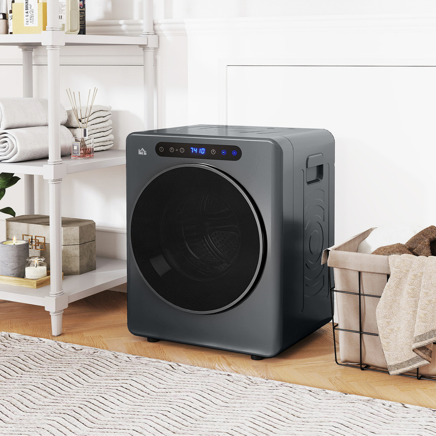 HOMCOM Mini Ablufttrockner Grau mit 4 kg Kapazität, 1000W, 6 Programmen, Desinfektion, Touch-Screen und Timer, wandmontierbar - Bild 2
