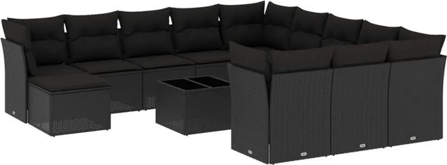 vidaXL 13-tlg. Garten-Sofagarnitur in L-Form aus Polyrattan mit Kissen in Schwarz - Bild 1