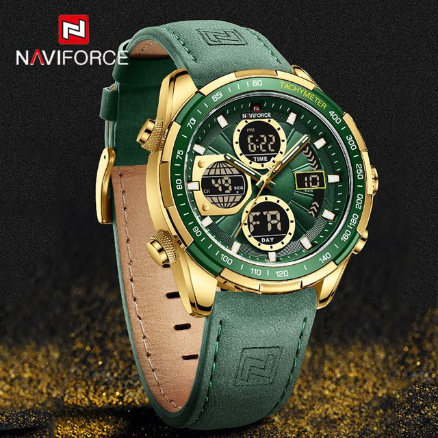 NAVIFORCE Armbanduhr, Chronograph, Quarz, Edelstahl, Leder, Schwarz, Herren - Bild 1