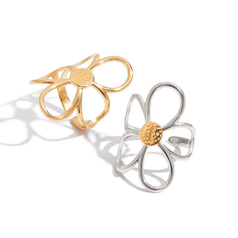 Loe Ring Blume, Edelstahl, Gold, Damen, Vintage - Bild 2