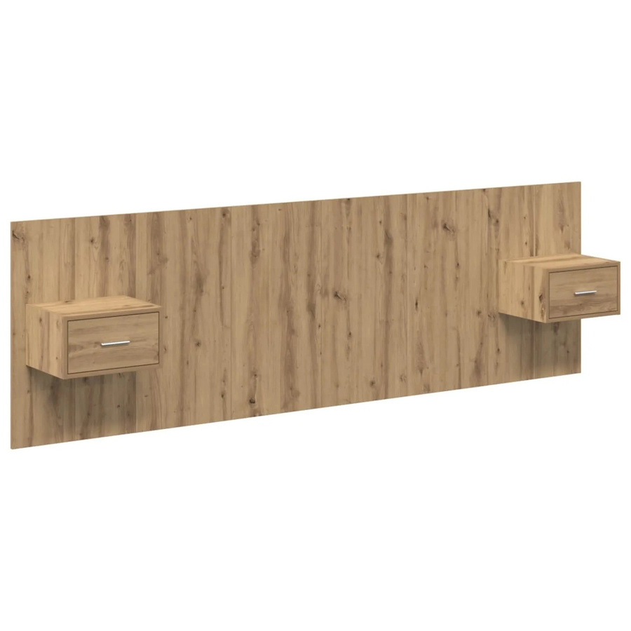 vidaXL Kopfteil-Set mit 2 Nachttischen in Artisan-Eiche, 3-teiliges Schlafzimmer-Set aus Holzwerkstoff, Braun - Bild 2