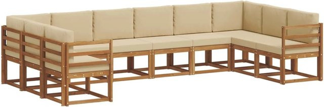 vidaXL Outdoor-Sofagarnitur aus Akazienholz in L-Form mit 10-teiligem Set, Farbe Natur und Beige - Bild 1