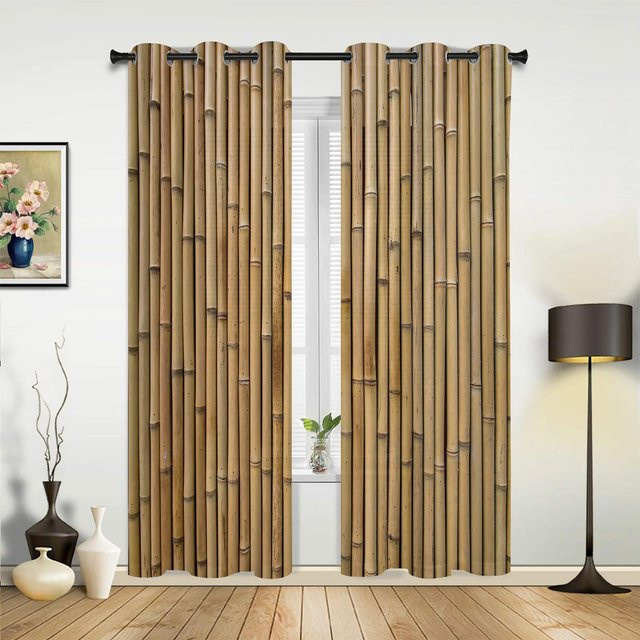Yiran Furniture Bambus-Vorhänge im Retro-Stil mit Pflanzenmuster, Braun, B/H: 107 x 115 cm, 2er-Set - Bild 1
