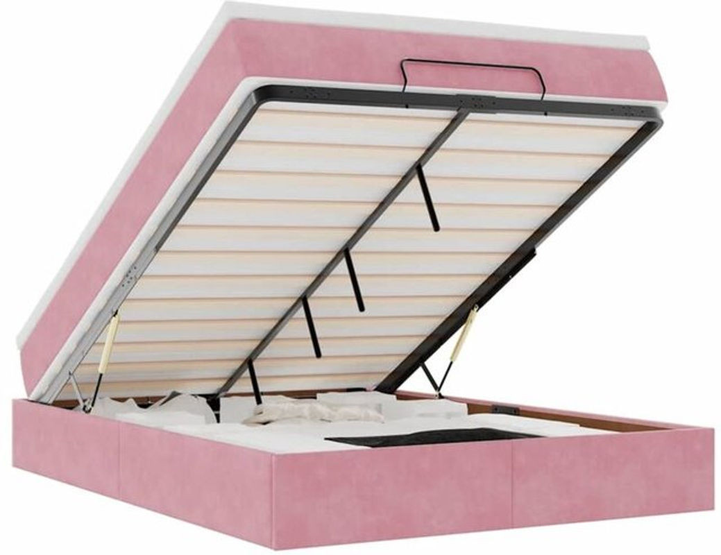 Vidaxl Ottoman Polsterbett mit Matratze aus Samt in Rosa und Weiß B/T/H: 140 x 200 x 23,5 cm - Bild 1