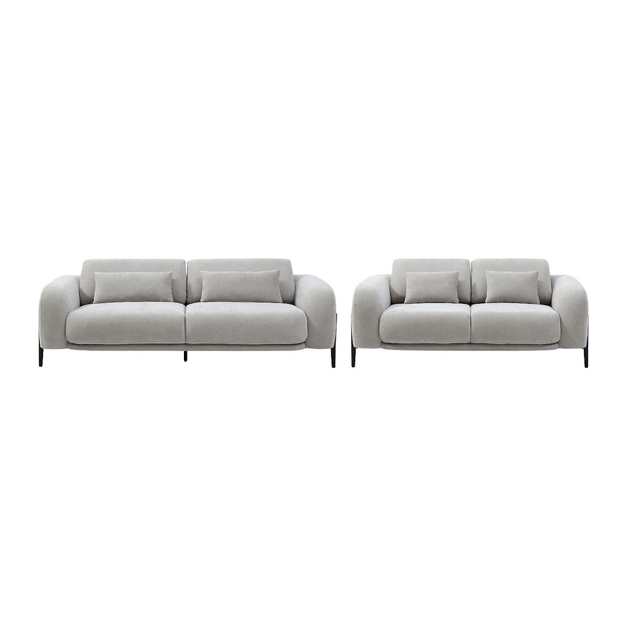 Couchgarnitur Aravio von Vente-unique in Hellgrau, L-Form mit 3-Sitzer und 2-Sitzer, Stoffbezug und Metallgestell - Bild 2
