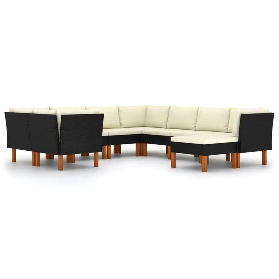 vidaXL 9-tlg. Garten-Lounge-Set Modell 4 aus PE-Rattan und Eukalyptusholz in Schwarz mit Polstern und Kissen - Bild 2