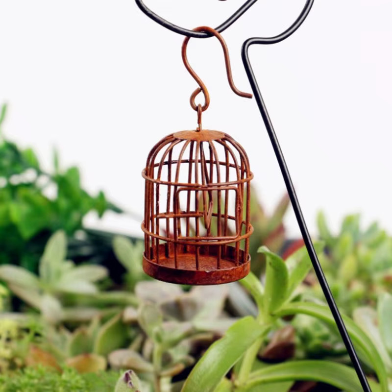 ZTOYL Miniatur Metall Vogelkäfig, Puppenhaus Zubehör, Braun - Bild 4
