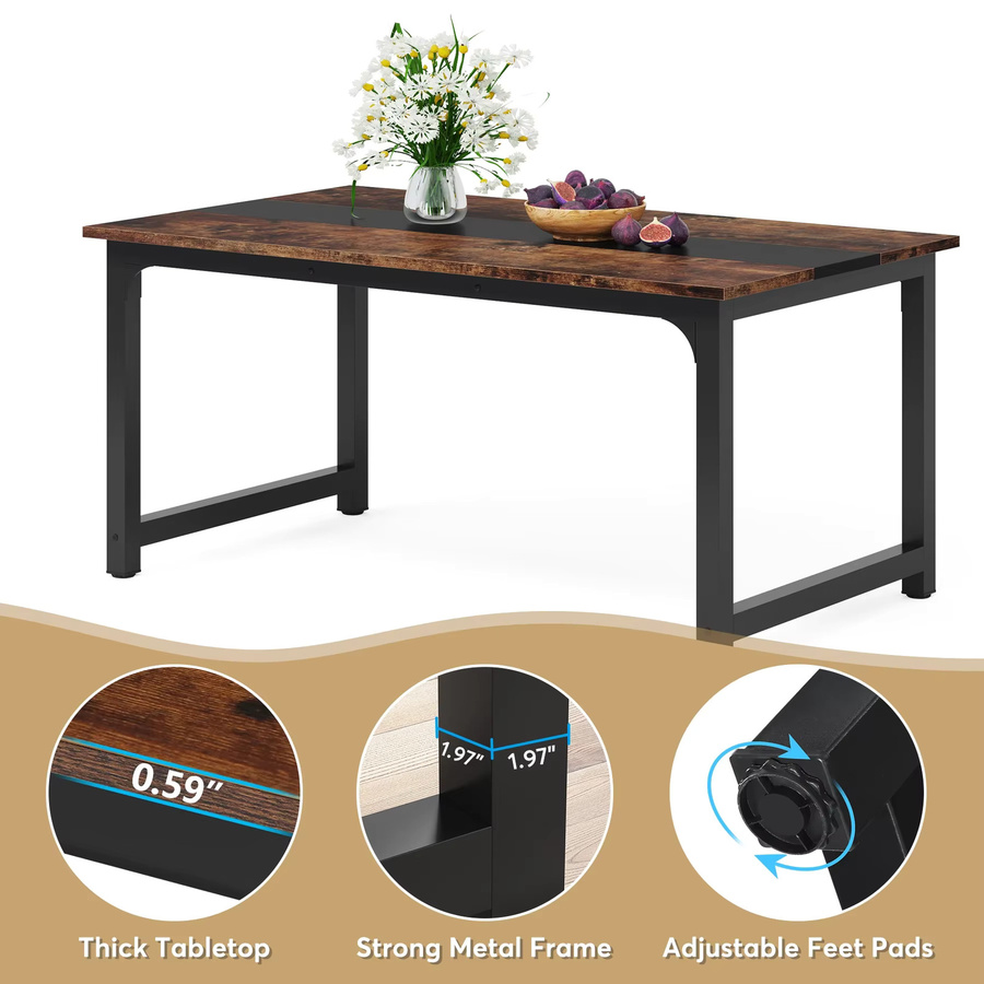 Tribesigns Esstisch im Industrial Design aus Holz, rechteckiger Küchentisch für 4–6 Personen, braun, Breite: 160 cm, Tiefe: 80 cm - Bild 4