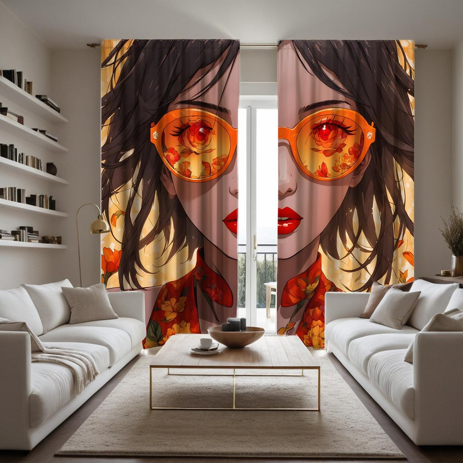 2er-Set dekorative Vorhänge mit Cartoon Mädchen Motiv in Gelb, halbtransparent mit digitalem Druck, B: 132 cm, H: 160 cm - Bild 2