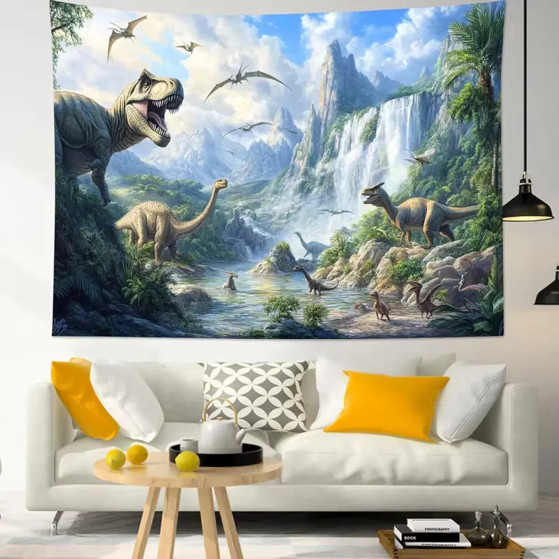 VIKAMA Dinosaurier Wandteppich Jurassic Prehistoric World Wandbehang Mehrfarbig - Bild 3