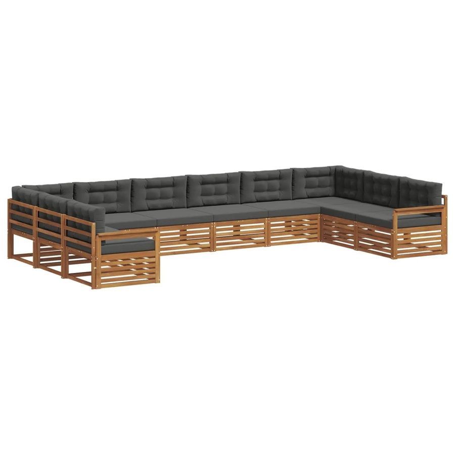 vidaXL Sofagarnitur 10-teilig in U-Form aus Massivholz Akazie in Natur und Anthrazit mit Sitz- und Rückenkissen - Bild 2