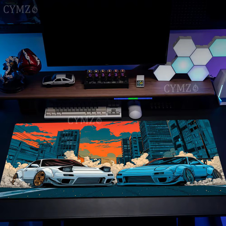 Mairuige XXL-Mauspad mit Sportwagen-Design in Weiß und Blau für Gamer und PC-Nutzer - Bild 2