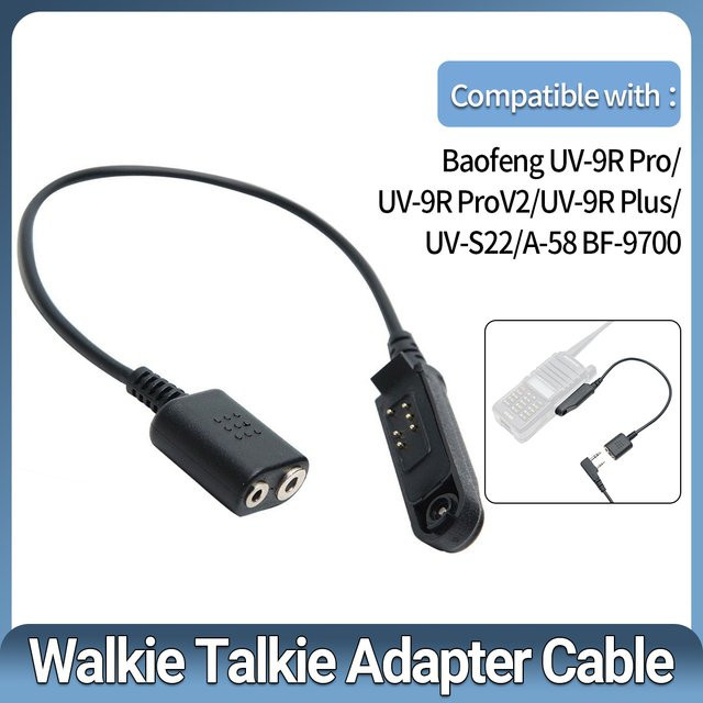Baofeng Adapterkabel für wasserdichte Funkgeräte UV-9R Pro und UV-XR zu 2-Pin Headset Lautsprecher Mikrofon in Schwarz - Bild 1