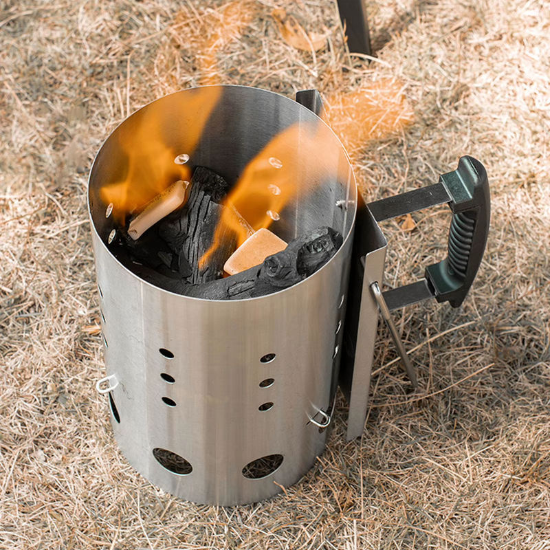 Fdit Kaminstarter aus Edelstahl in Silber für Holzkohle, tragbarer Grillstarter für Camping und Picknick - Bild 2