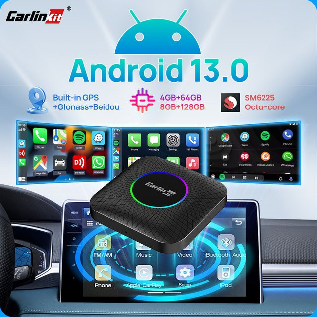 Carlinkit Android 13.0 Ai Box für OEM Autoradios mit Wireless Android Auto, Carplay und YouTube Unterstützung in Schwarz - Bild 1