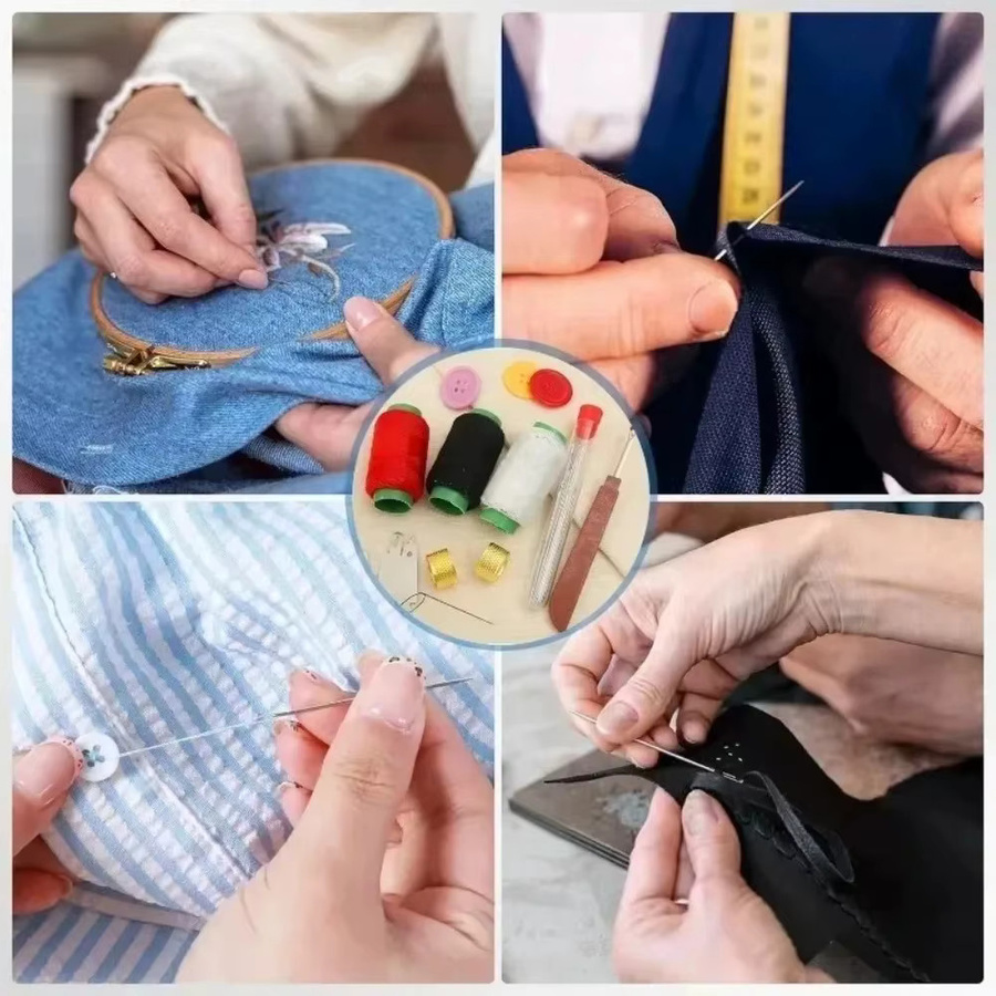 Nähset aus Stahl mit Big Eye Nähnadeln, Fingerhut, Einfädler und Schere für Stickerei, DIY Handwerk und Kleidung Reparatur - Bild 3