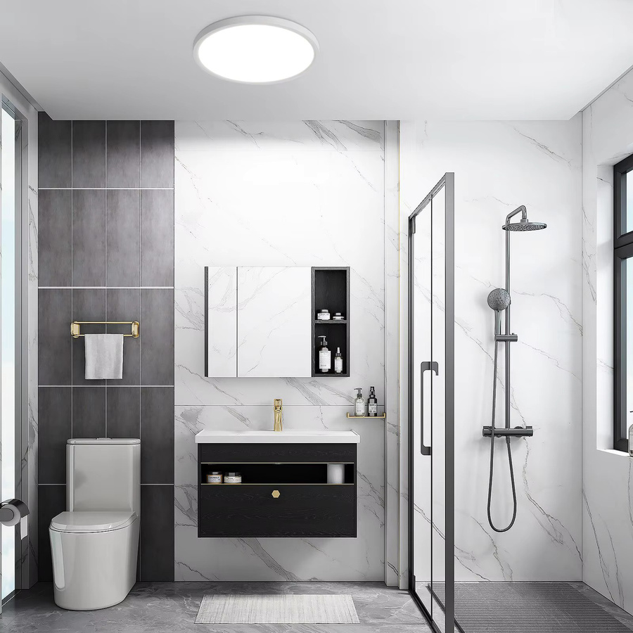 Cliheet LED-Deckenleuchte mit Diamantplatte, rund, Schwarz/Weiß, Durchmesser: 18 cm, 15 W, 6500 K Kaltweiß, IP44 wasserdicht, ideal für Badezimmer, Küche und Flur - Bild 4