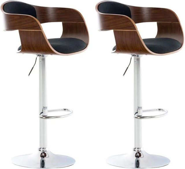 DELUKE 2er Set Barhocker NADAN, Stoff Walnuss/schwarz, höhenverstellbar, drehbar mit Lehne, B/T/H: 50 x 48 x 88 cm - Bild 1