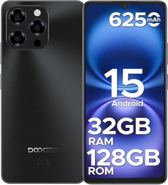 DOOGEE Note 58 Smartphone Android 16, 128 GB, 6,75 Zoll HD+ 90Hz Display, 6250mAh Akku, 16MP+8MP Kamera, 4G Dual-SIM, Schwarz - Bild 1