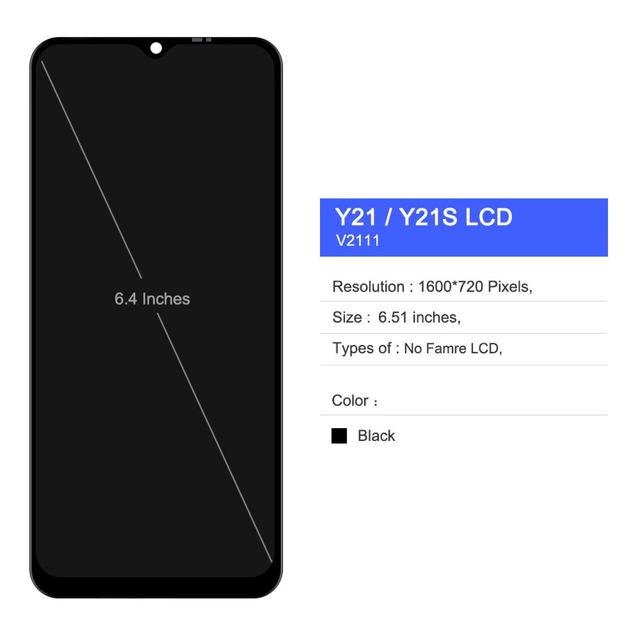 LCD-Display mit Rahmen und Touchscreen als Ersatz für vivo y21s v2110 und vivo y21 v2111, 6.51 Zoll, Schwarz - Bild 2