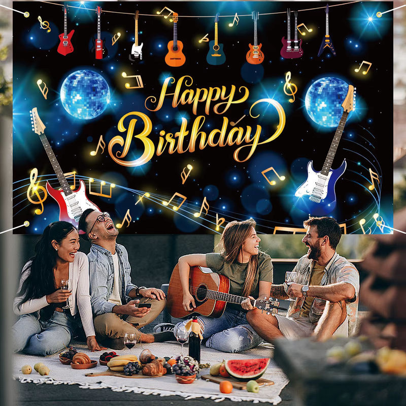 Musiknote und Gitarre Geburtstag Banner als hängende Partydekoration in Blau und Mehrfarbig - Bild 4