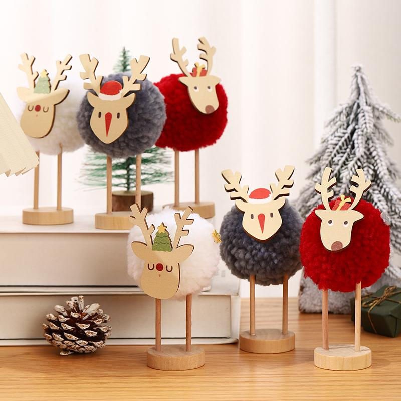 Binchi Keji Travel Weihnachtsdekoration Elch und Rehkitz aus Plüsch und Holz in Weiß - Bild 3