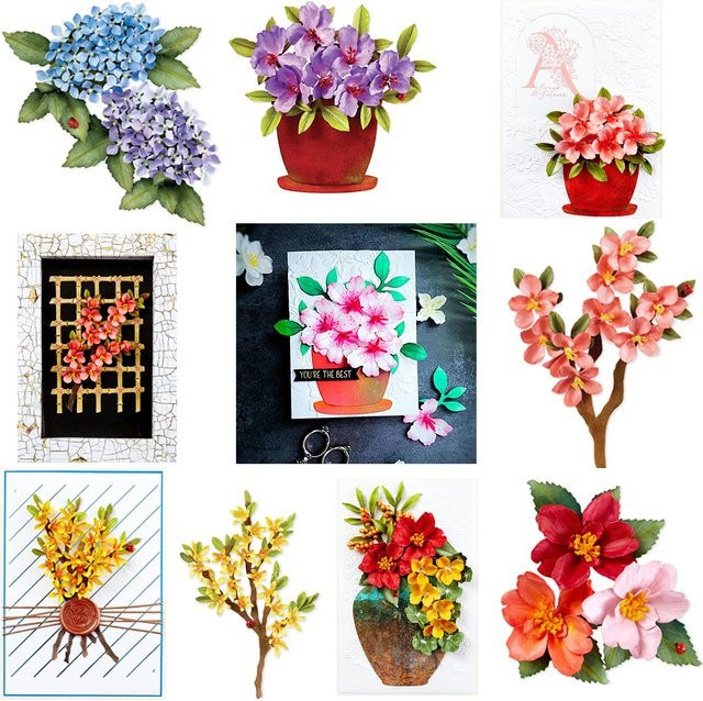 Botanische Garten Kollektion mit getrockneten Blumen wie Hortensien und Kamelien aus Papier für DIY Scrapbooking und Kartenherstellung, Mehrfarbig - Bild 1