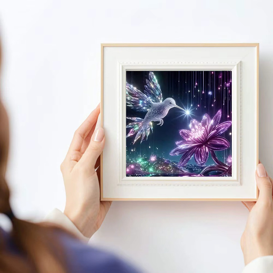 HUACAN 5D Diamant-Malset Kolibri und Blume mit Strass-Mosaik für deine Heimdekoration, B/H: 20 x 20 cm - Bild 3