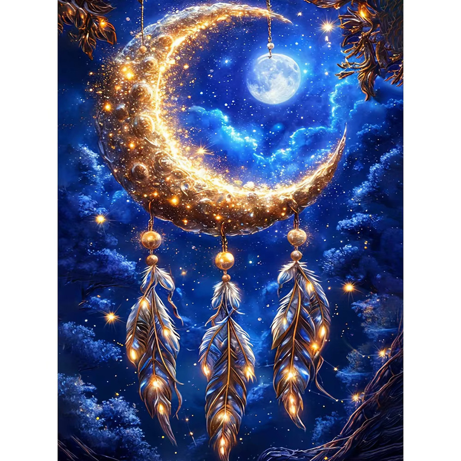 Evershine Diamant-Stickerei Bastelset Traumfänger Nachtmond Wandkunst mit quadratischen Bohrern in Multicolour, B/H: 30 x 20 cm - Bild 4