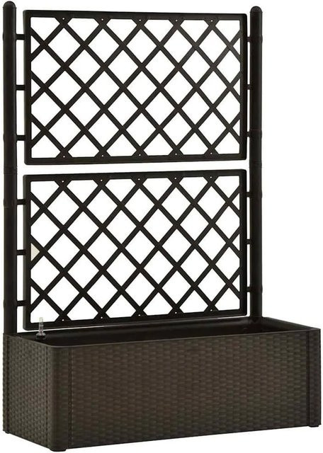 DELUKE Rankkasten BAYO Mokka mit Selbstbewässerungssystem und Rankhilfe im Rattan-Design, Hochbeet Pflanzgefäß für Innen- und Außenbereich, B/T/H: 100 x 43 x 142 cm - Bild 1