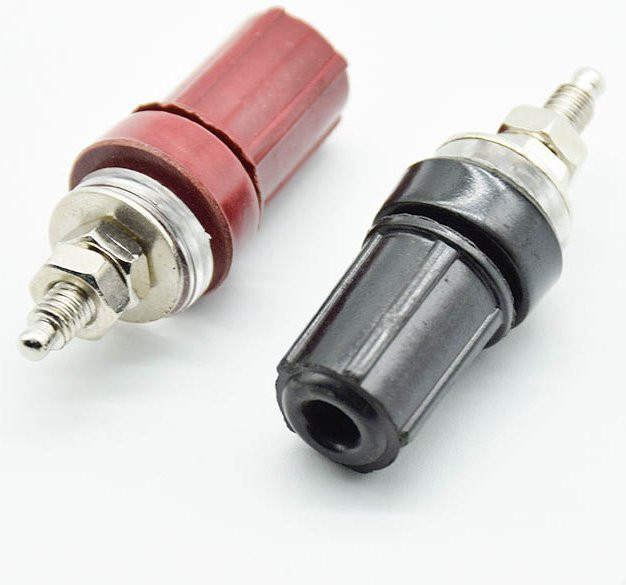 2 Stück js3-2 Bananenbuchsen Set in Rot und Schwarz mit 4 mm M4 Kupfer- und Eisenanschluss als Erdungssäule und Bananenstecker - Bild 1