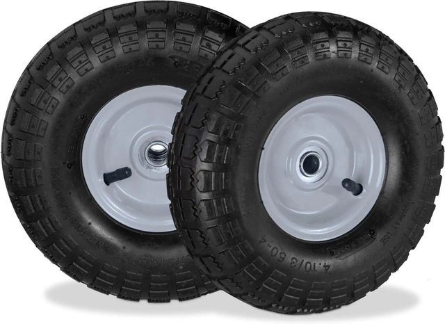 Relaxdays Sackkarrenrad 2er Set luftbereift aus Gummi und Stahl in Schwarz und Grau mit Kugellager, Durchmesser: 26 cm, Breite: 8,5 cm - Bild 1