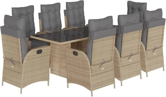 vidaXL 9-teilige Garten-Essgruppe aus Polyrattan mit Kissen in Beige und Grau - Bild 1