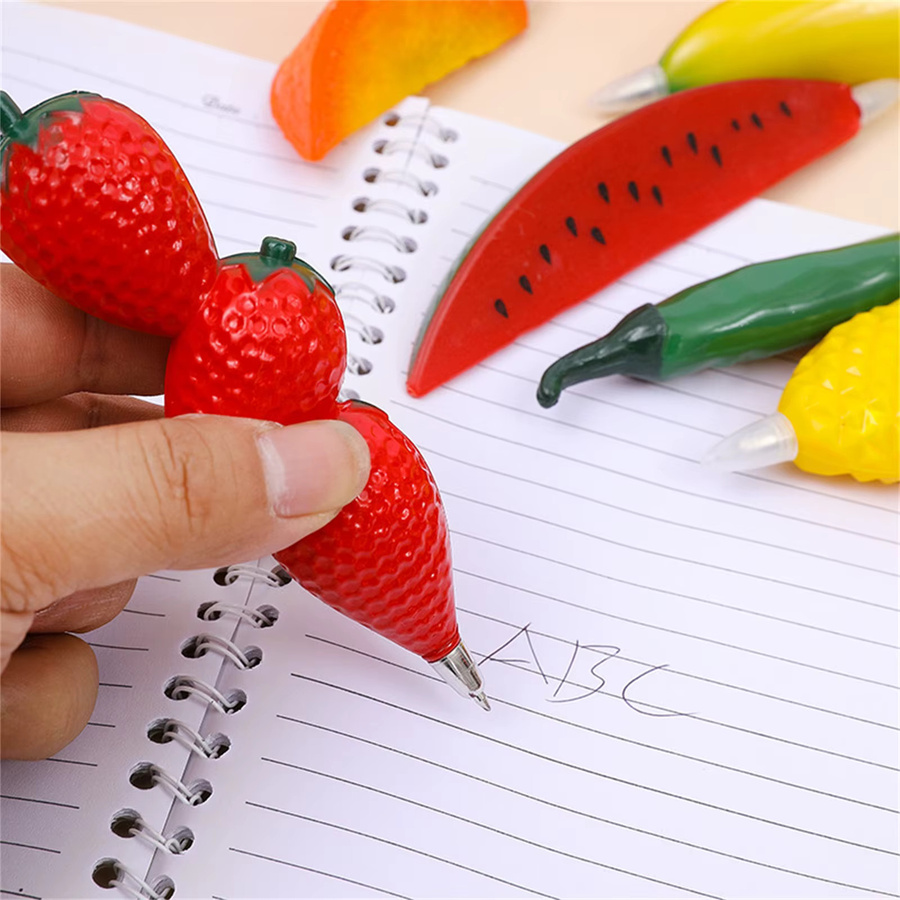 Kreativer Obst- und Gemüse-Kugelschreiber mit Magnet für Kinder in Rot, Cartoon-Briefpapier für glattes Schreiben, 1 Stück - Bild 1