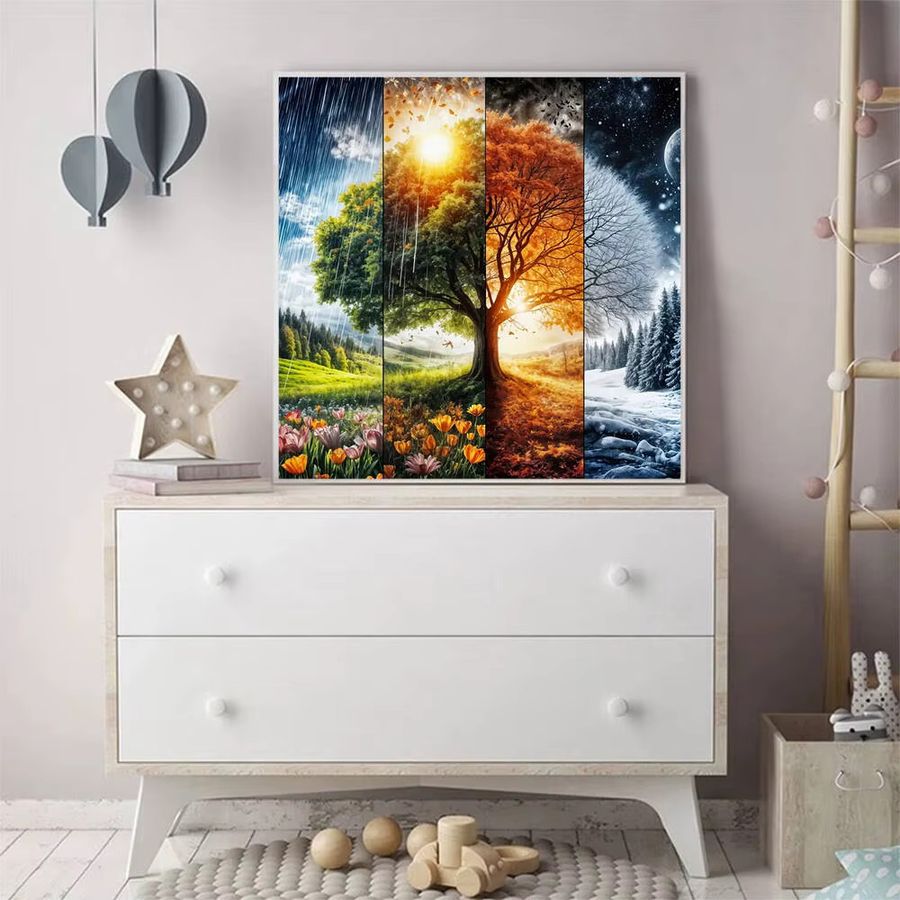 Potdemiel 5D DIY Diamantmalerei Set Vier Jahreszeiten Wald Landschaft mit bunten runden Diamanten als Mosaik Handwerk Kit - Bild 3
