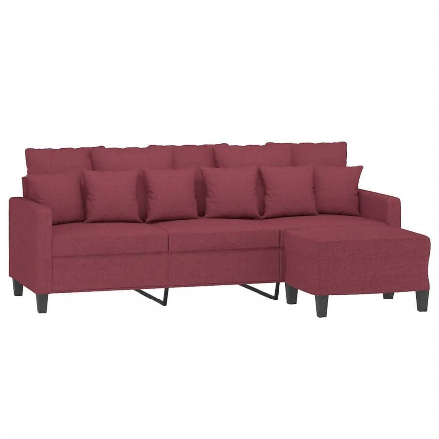 vidaXL 3-Sitzer-Sofa mit passendem Hocker in Weinrot aus Stoff - Bild 2