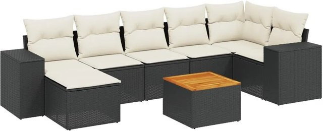 vidaXL 8-teilige Garten-Sofagarnitur in L-Form aus schwarzem Poly-Rattan mit Kissen und pulverbeschichtetem Stahlgestell - Bild 1