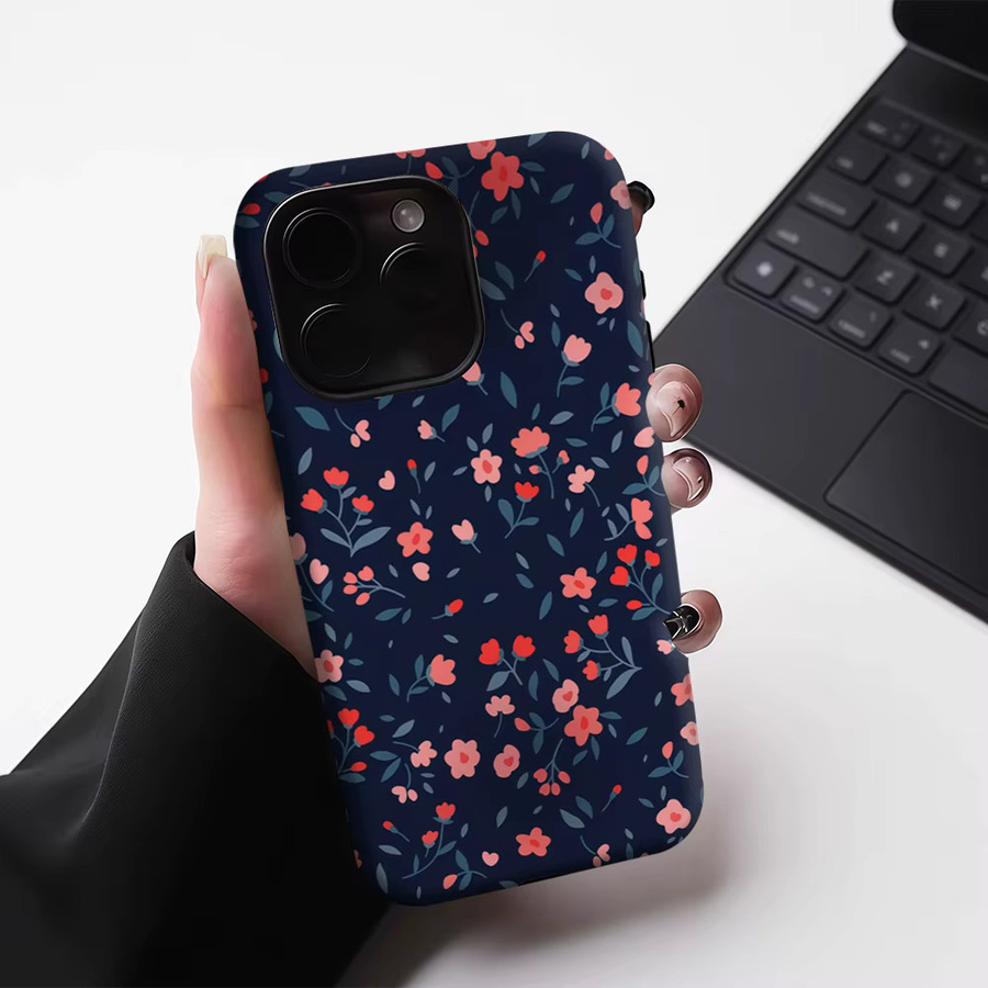 Robuste Apple iPhone Handyhülle mit Mitternachtsrosa Blumen und Magnetfunktion für iPhone 17 16 15 14 Pro Max Plus - Bild 5