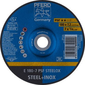 PFERD Schruppscheibe PSF STEELOX Universallinie für Stahl und Edelstahl, Blau, Durchmesser: 180 mm, Breite: 7,2 mm, Bohrung: 22,23 mm - Bild 1