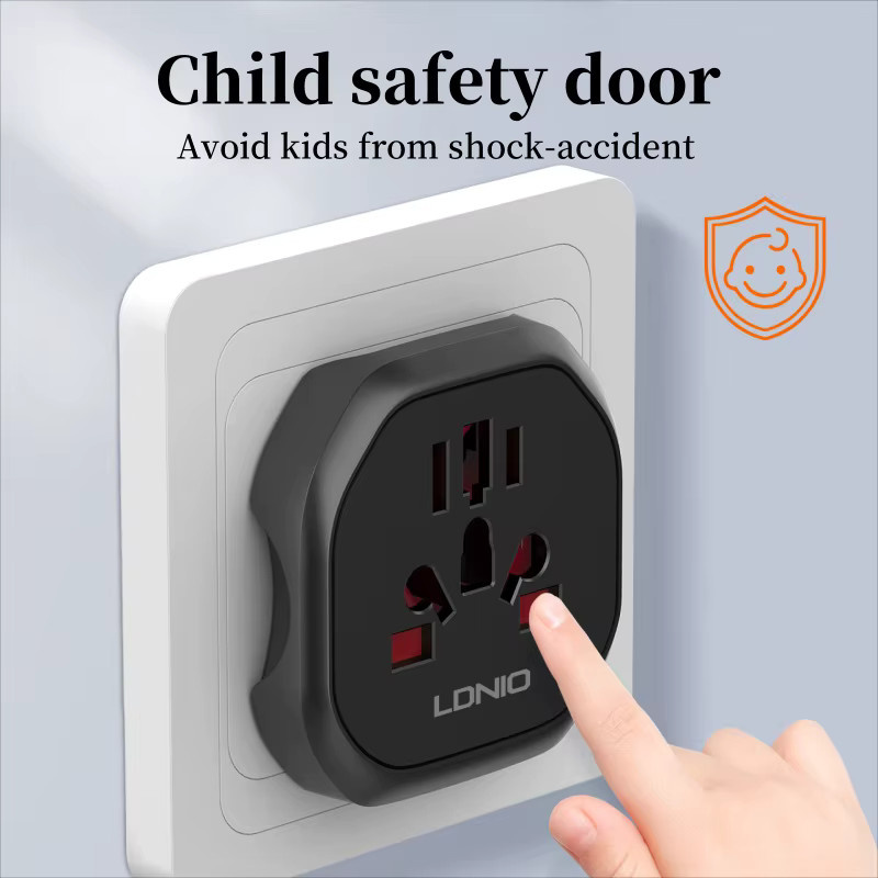 LDNIO Universal-Reiseadapter Schwarz mit EU-KR-Stecker auf UK US AU Konverter - Bild 3