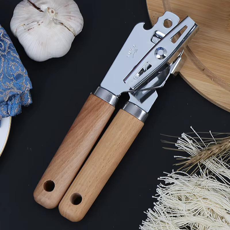 Venlohome Dosenöffner aus Edelstahl mit ergonomischem Holzgriff in Silber und Braun, manueller Glasöffner für die Küche - Bild 3