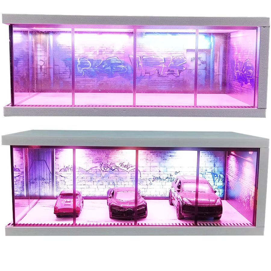meiduoxing Diecast Vitrine mit LED-Beleuchtung, 1:64 Maßstab, DIY Garage Diorama Parkszene - Bild 3