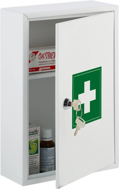 Relaxdays Medizinschrank aus Metall in Weiß, abschließbar, B/T/H: 32 x 21,5 x 9,5 cm - Bild 1