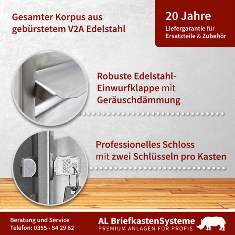 AL Briefkasten-System für 18 Parteien, Aufputzmontage, silberfarben, B/H/T: 153,5 x 69,0 x 27,5 cm - Bild 2
