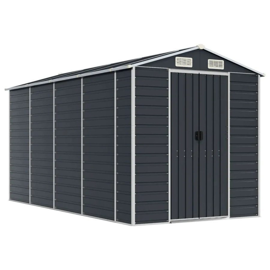 vidaXL Gartenhaus aus verzinktem Stahl in Anthrazit mit Schrägdach, B/T/H: 191 x 385 x 198 cm - Bild 2